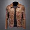 Autumn and Winter New Men's Fashion Handsome with Solid Color Boutique Lapel Motorcycle Leather Coat Slim Fashion M-5XL