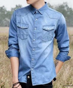 Men's Full Long Sleeve Casual Shirt Cotton Denim Jeans